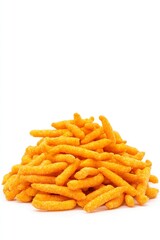 Close-up of orange cheetos stacked in pyramid, Month of snacks.
