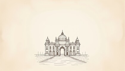 Obraz premium Historic architecture, elegant mood, hand-drawn style, sepia tones, landmark illustration, copy space