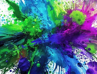 A colorful splatter of blue, green, and purple hues on a white background, green, splatter, lively
