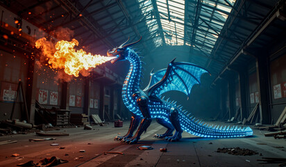 Obraz premium a dragon with flames coming out of it