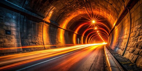 A Long Exposure Shot of a Dark Tunnel with a Bright Orange Light at the End, Evoking Mystery and Depth in an Urban Exploration Setting