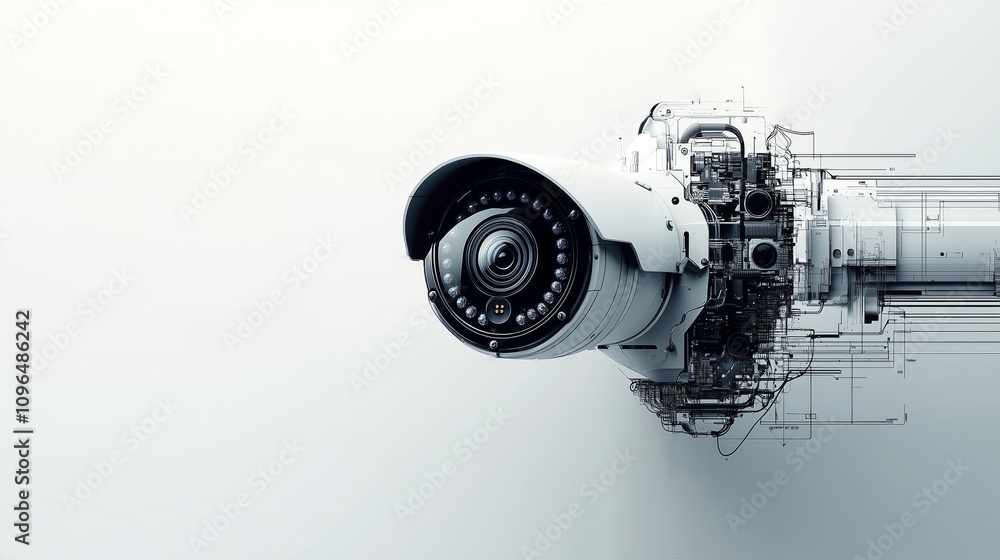 Poster modern security camera design with abstract technology elements
