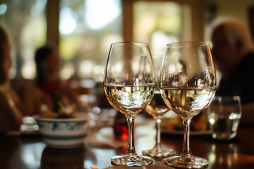 Close-Up of Wine Glasses at a Party with Blurred Background