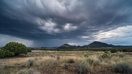 Obraz premium A dramatic sky with sun rays piercing through gaps in massive white clouds