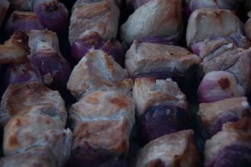 Appetizing crispy kebab on skewers