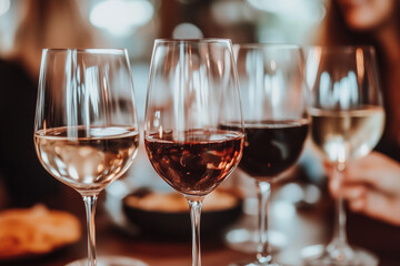 Fototapeta premium Close-Up of Wine Glasses at a Party with Blurred Background