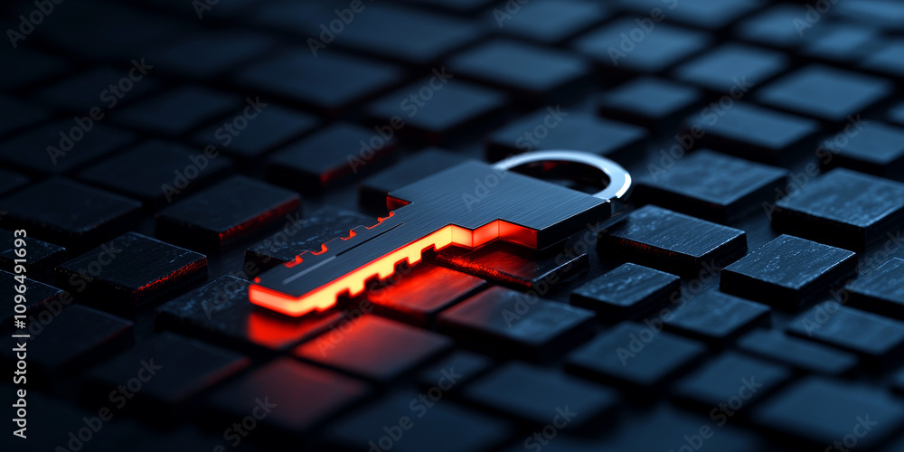 Poster anti tracking and protection concept. key on a keyboard illuminated with a red glow, symbolizing sec