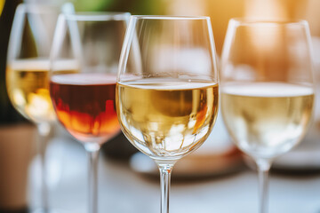 Close-Up of Wine Glasses at a Party with Blurred Background