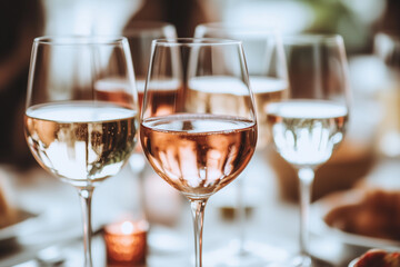Close-Up of Wine Glasses at a Party with Blurred Background