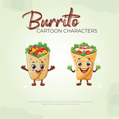 Fototapeta premium Delightful Burrito Cartoon Characters Mexican Food Fun Illustrations