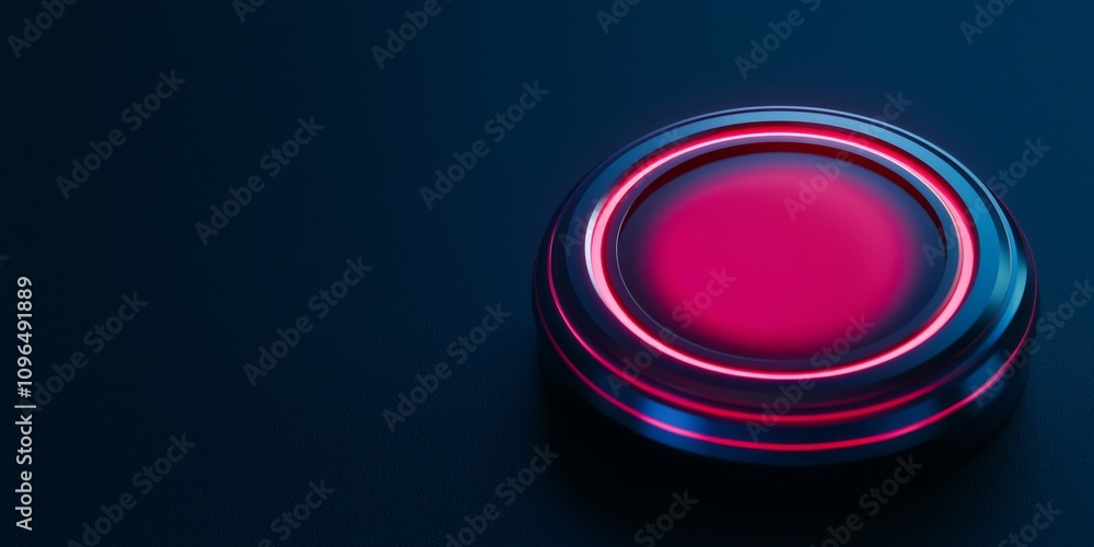 Poster anti tracking and protection concept. illuminated circular button on a dark background.