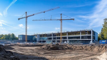 Modern Buildings and Cranes at a Construction Site. AI generated image