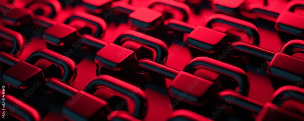 Poster anti tracking and protection concept. red metal chain links in a textured pattern create an abstract