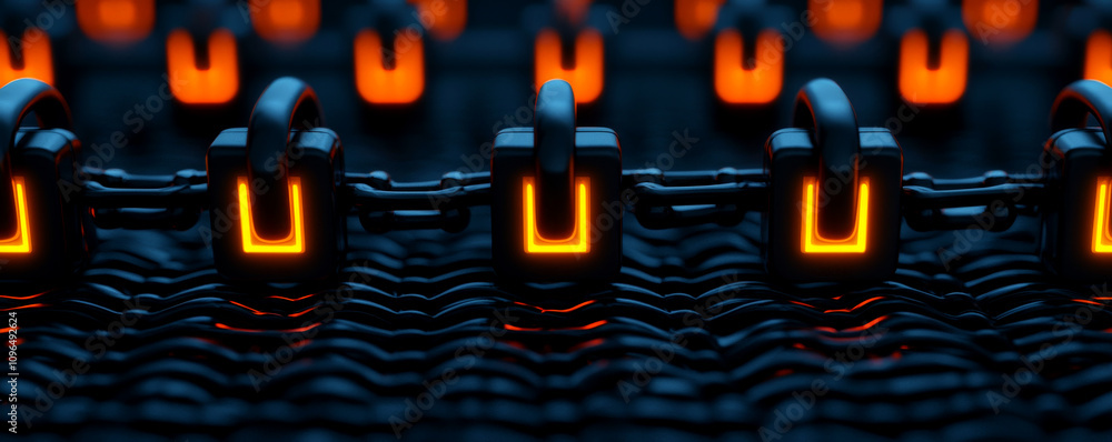 Poster anti tracking and protection concept. illuminated keys on a keyboard with a dark background.