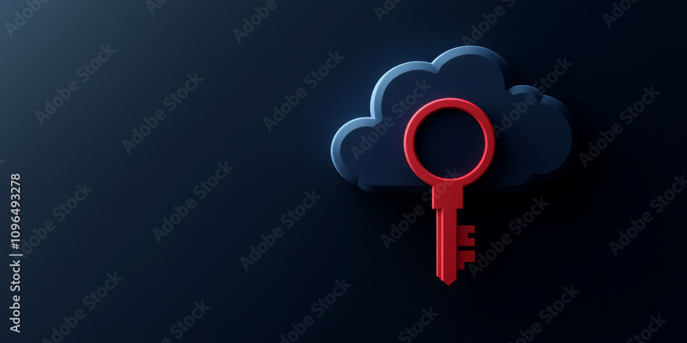 Poster anti tracking and protection concept. cloud with a key symbolizes security and access in digital env
