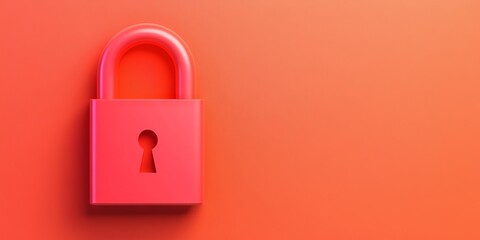 Anti tracking and protection concept. Red padlock on a vibrant orange background.