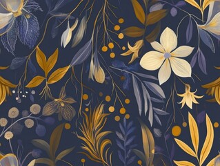 Dark Floral Pattern with Gold Accents