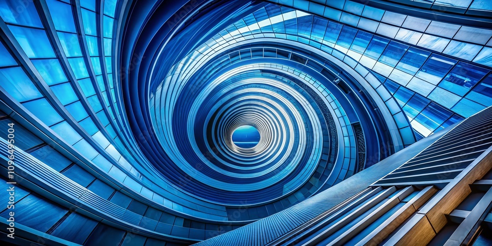 Poster abstract architectural photography featuring a blue color background with a swirl pattern of various