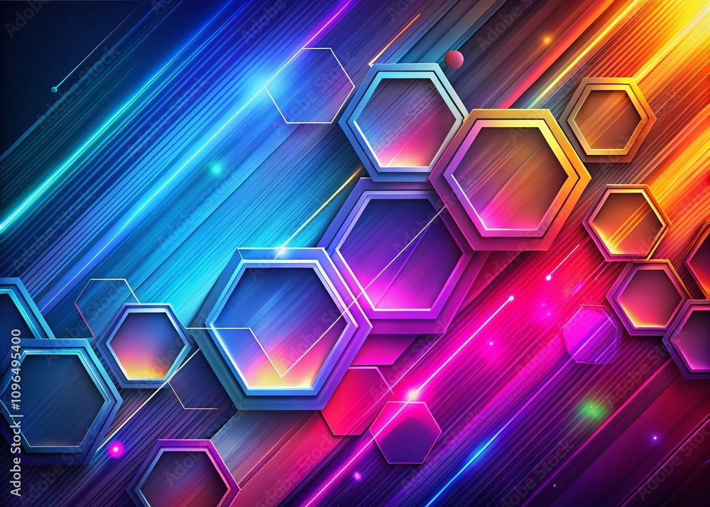 Poster abstract background featuring dynamic hexagon lines in vibrant colors for modern portrait photograph