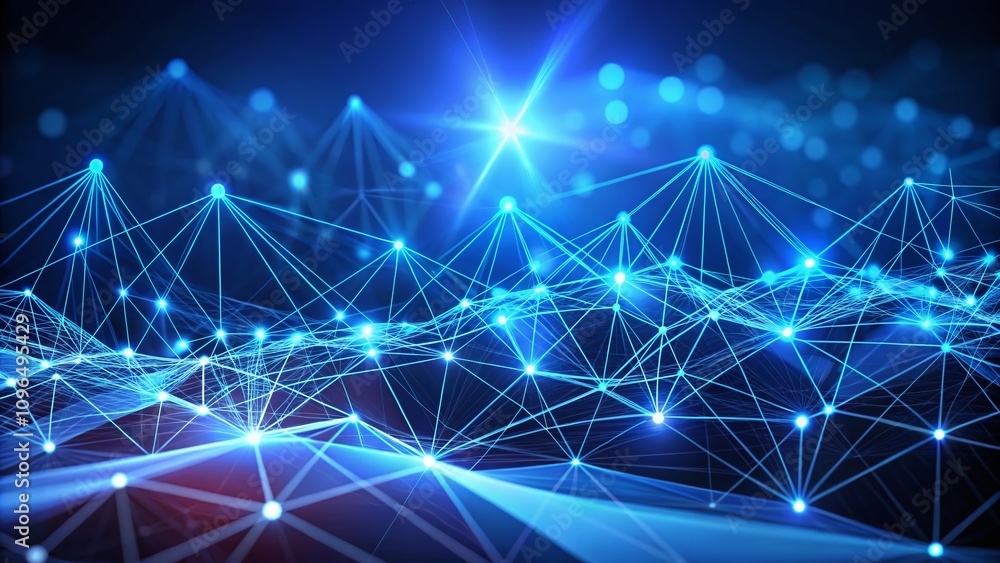 Poster abstract background grid with polygonal wireframe graph and blurred lines in dark blue technology co