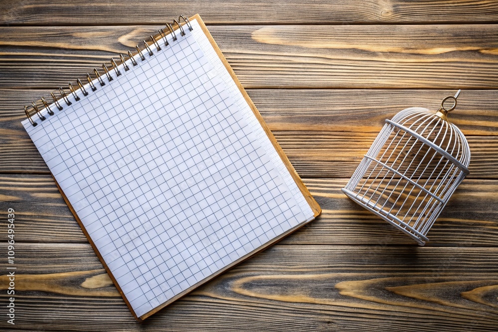 Poster abstract background in a cage with an exercise book sheet, capturing the essence of restrained creat