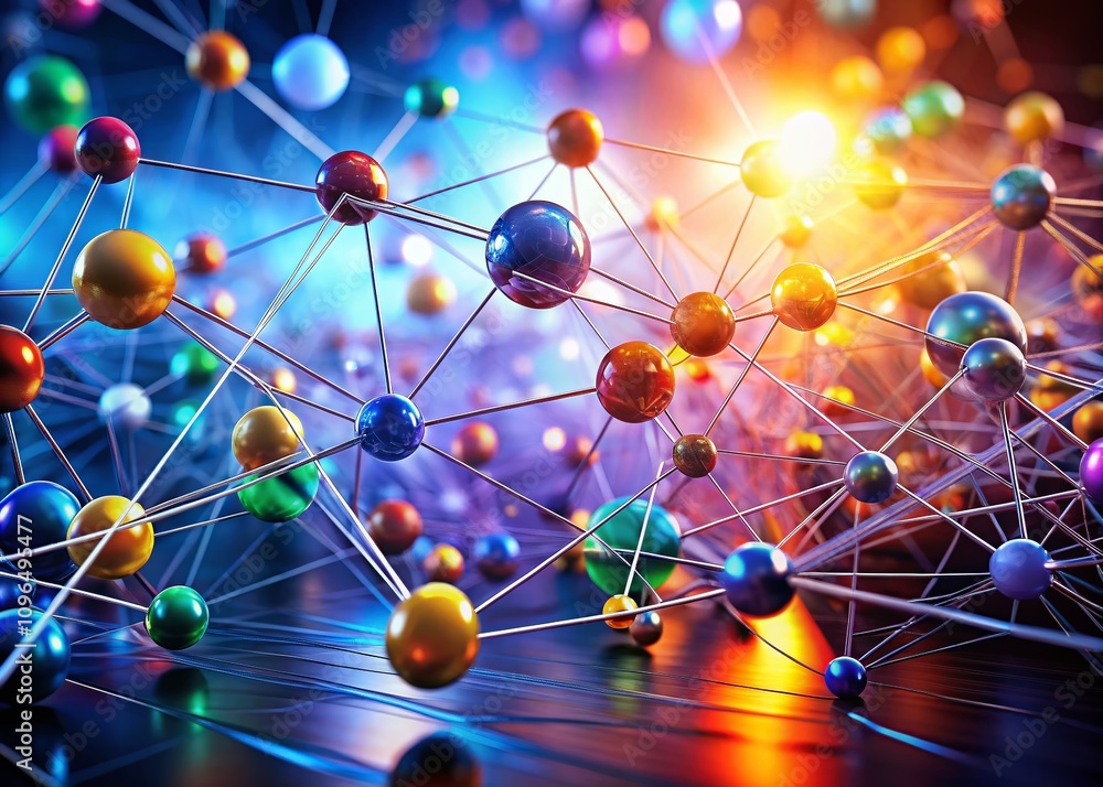 Poster abstract background of colorful spheres and blurred lines representing big data technology for busin