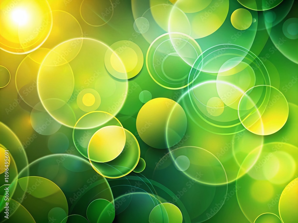 Poster abstract background with overlapping circles in green and yellow gradients, creating depth and movem