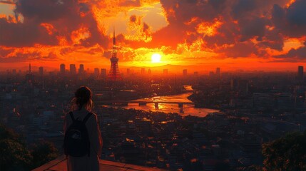 Fototapeta premium Tokyo Sunset Panorama: A Breathtaking View of the City