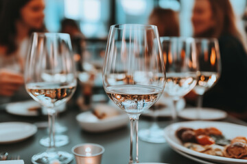 Close-Up of Wine Glasses at a Party with Blurred Background