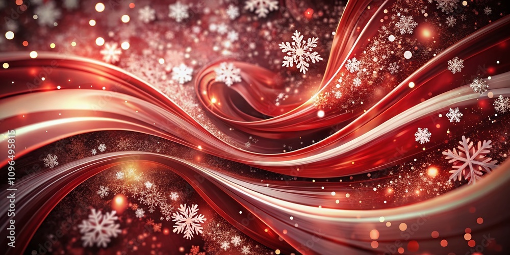 Poster abstract background with swirling red and maroon patterns enhanced by sparkling white snowflakes and