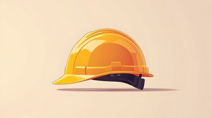 Fototapeta premium Minimalist cartoon illustration of yellow safety helmet, featuring simple clean design with soft shadows and smooth&nbsp;edges in professional vector art style.