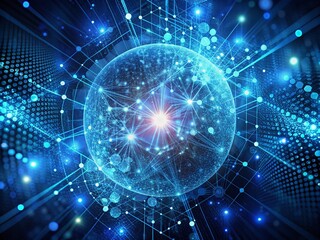 Obraz premium Abstract Blue Particle Technology Background Featuring Generative Patterns, Dynamic Shapes, and Futuristic Elements for AI Applications and Digital Innovations