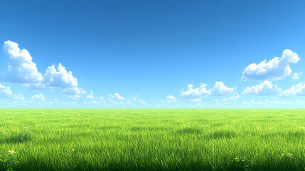 Fototapeta premium Vibrant Green Field Under a Sunny Sky