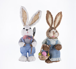 toy straw rabbit isolated on white background