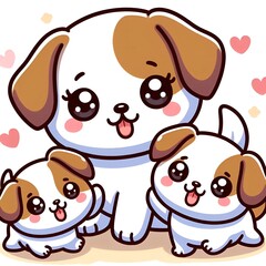 Cartoon, a mother dog with her puppies 