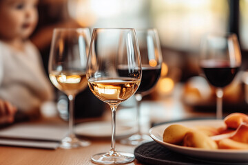 Naklejka premium Close-Up of Wine Glasses at a Party with Blurred Background