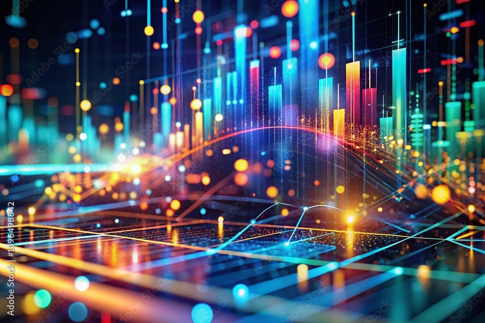 Poster abstract digital interface with flowing data strands in tilt-shift photography style, capturing the 