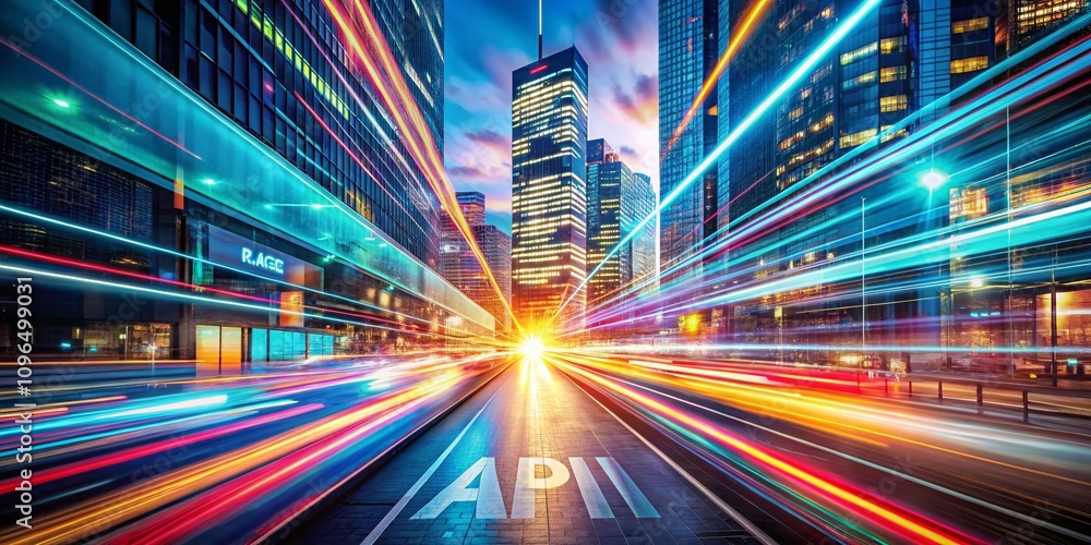 Poster abstract double exposure photography depicting api concept with high-speed technology motion blur fo