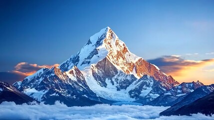 Majestic Snow Capped Mountain Range at Dramatic Sunrise or Sunset