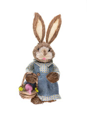 toy straw rabbit isolated on white background