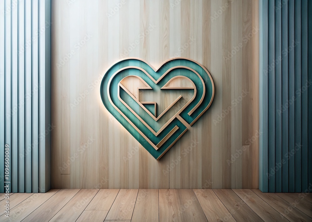 Poster abstract geometric linear logo design featuring letter g and heart shape with ample copy space for c
