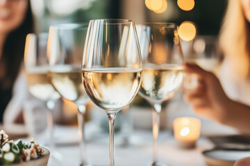 Close-Up of Wine Glasses at a Party with Blurred Background