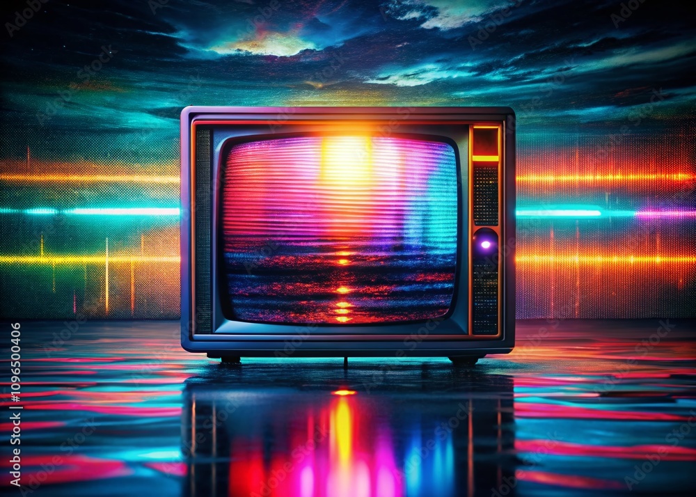 Poster abstract glitch and noise patterns in an analogue tv frame captured in low light, perfect for unique