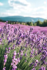 Naklejka premium Lavender Field with Mountains