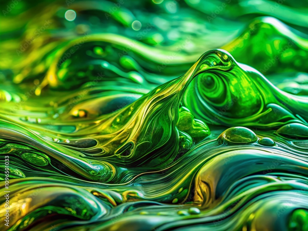 Poster abstract green liquid background with wavy colorful patterns - creative and vibrant fluid paint text
