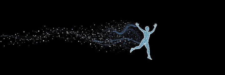 Fototapeta premium Abstract geometric art of human jumping with lines and dots, vector illustration, line, moving, jumping