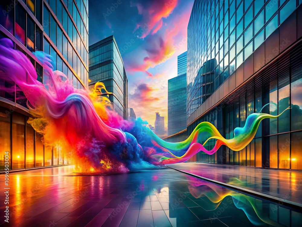 Poster abstract neon waves: a vivid display of colorful fluid dynamics creating a mesmerizing rhythm of lig