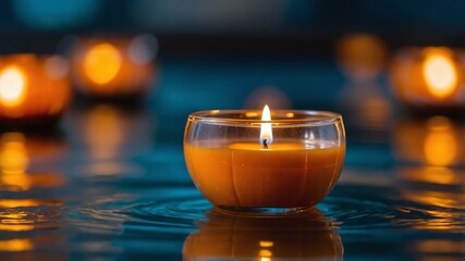 pumpkin spice tealight candle isolated in gradient background