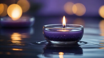 lavender tealight candle isolated in gradient background