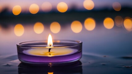 lavender tealight candle isolated in gradient background